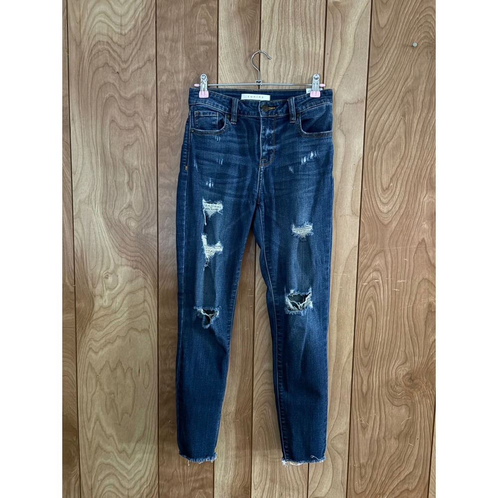 Eunina Clara High Rise Skinny Crop Jeans Distressed Dark Wash Denim Size‎ 1